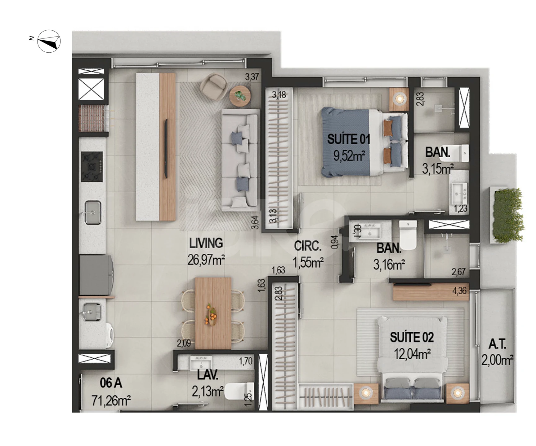 Planta — Apartamento 71 m²
