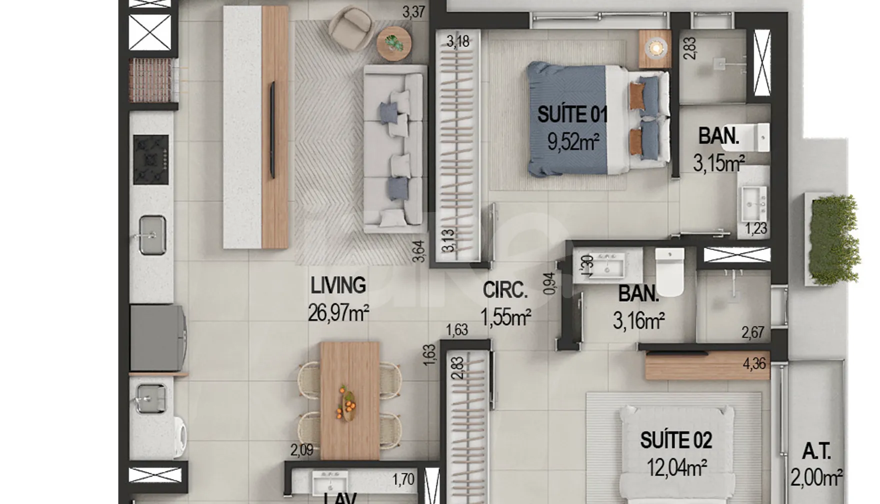 Planta — Apartamento 71 m²
