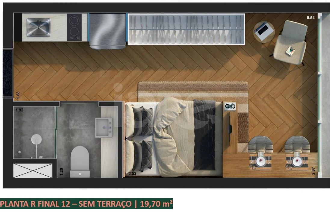 Planta — Studio 19,07 m²