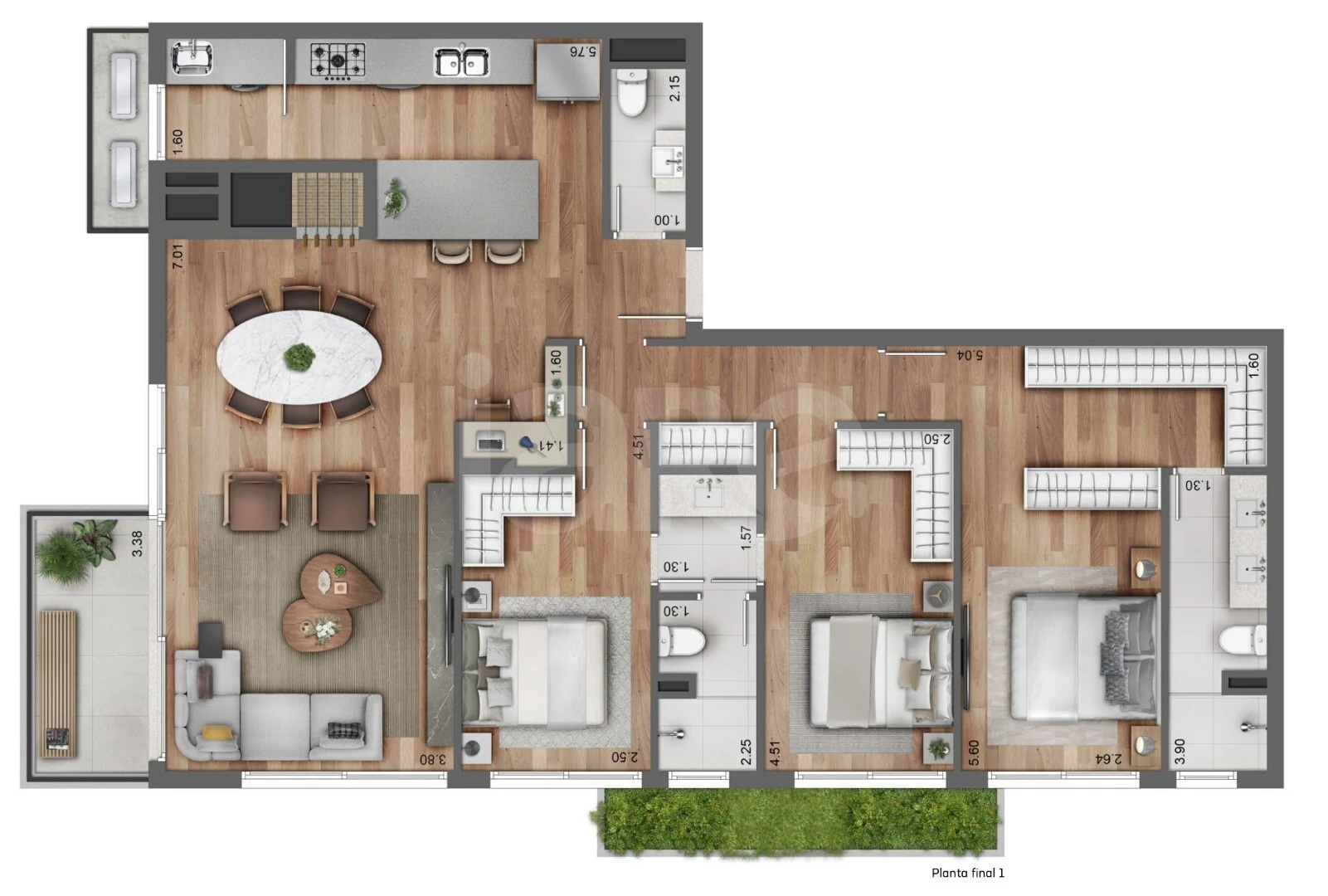 Planta — Apartamento 125,03 m²