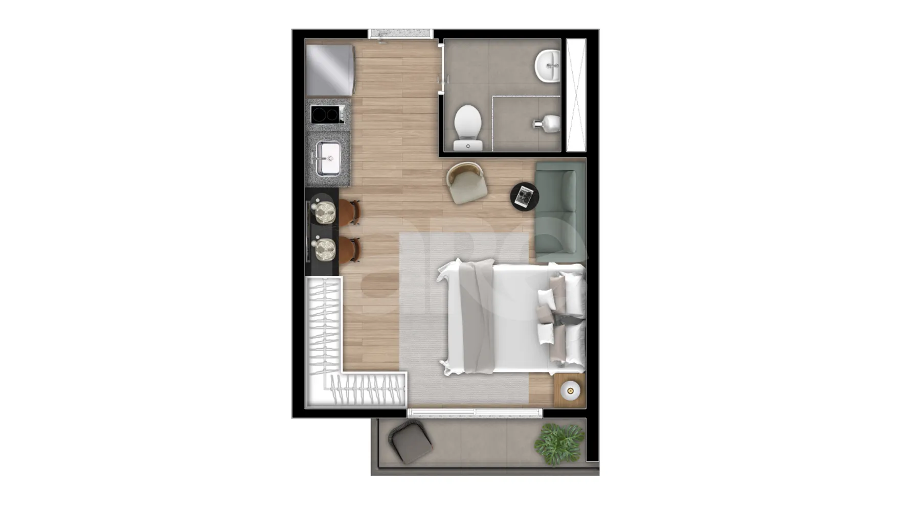 Planta — Studio 23,86 m²