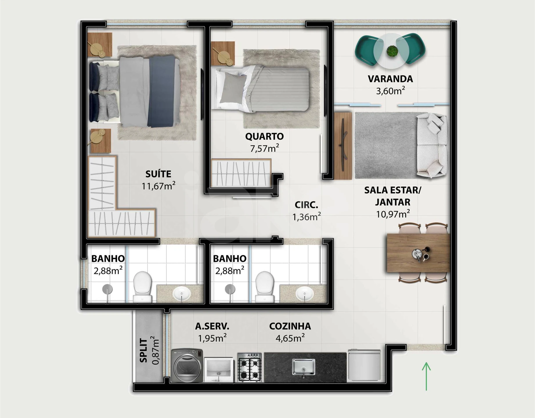 Planta — Apartamento 55,58 m²