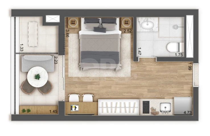 Planta — Studio 27,49 m²