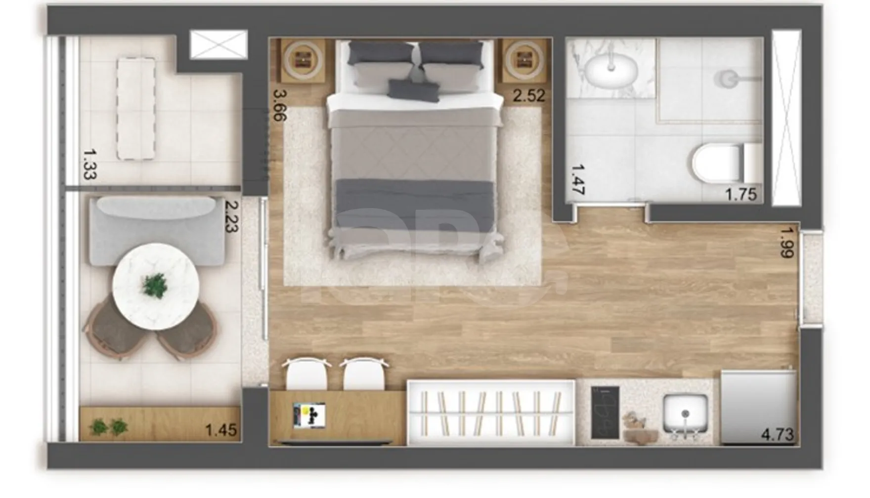 Planta — Studio 27,49 m²