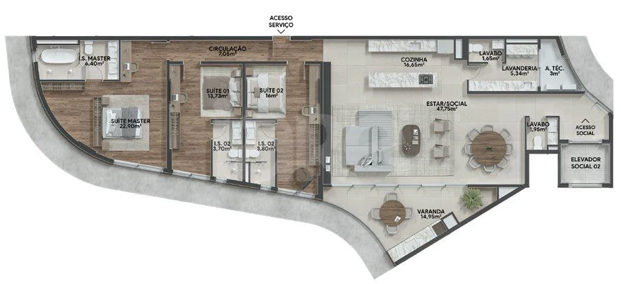 Planta — Apartamento 189,13 m² · 1º pavimento