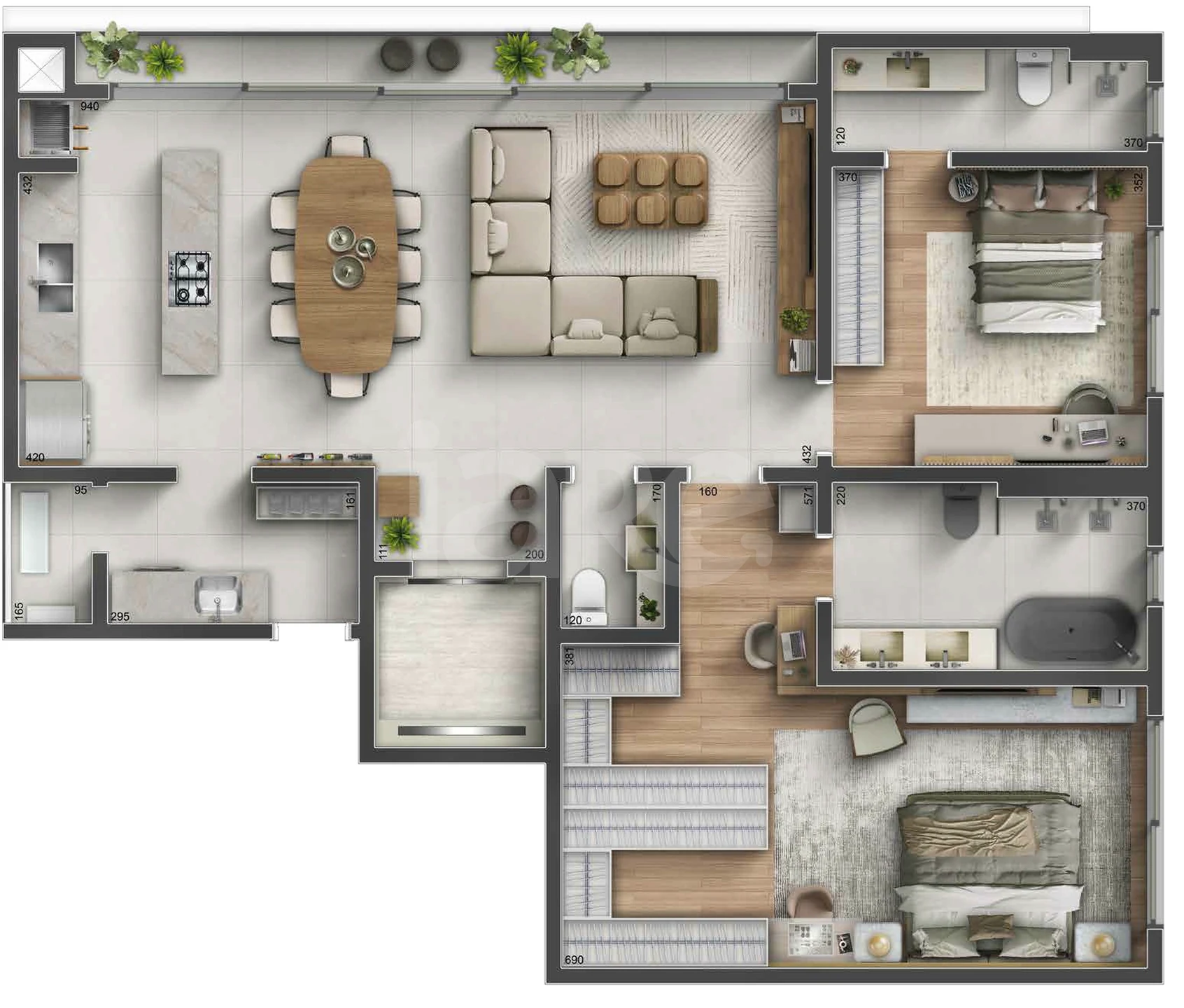 Planta — Planta 02 - 2 dorm 125m²