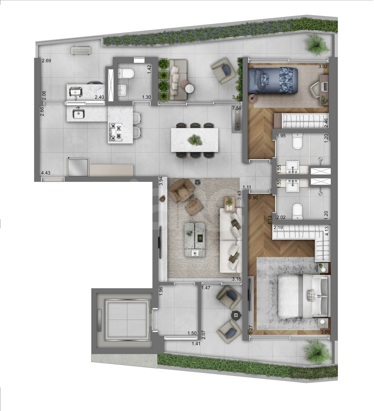Planta — Planta - 112m² - 2 suites e 2 vagas