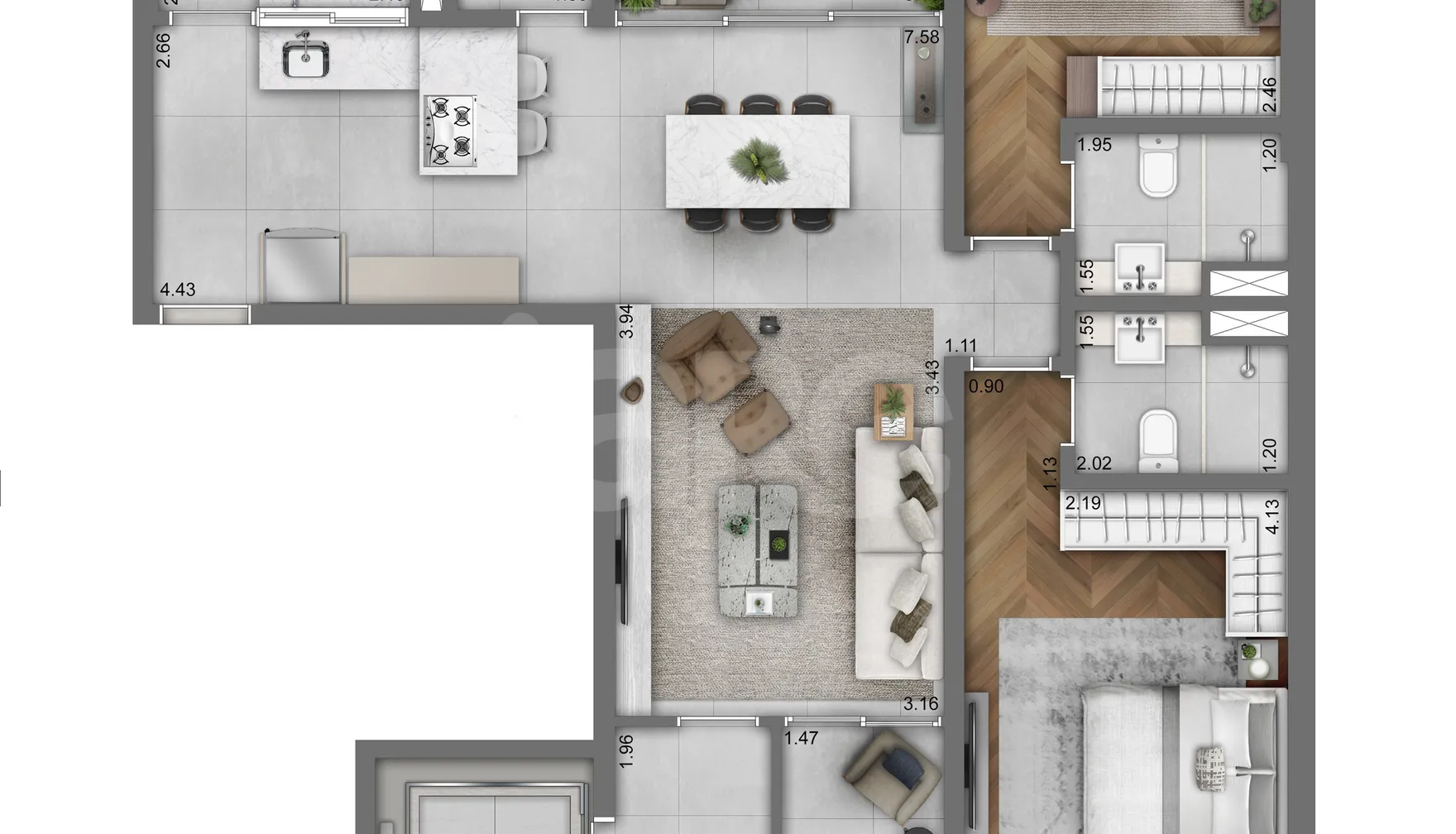 Planta — Planta - 112m² - 2 suites e 2 vagas