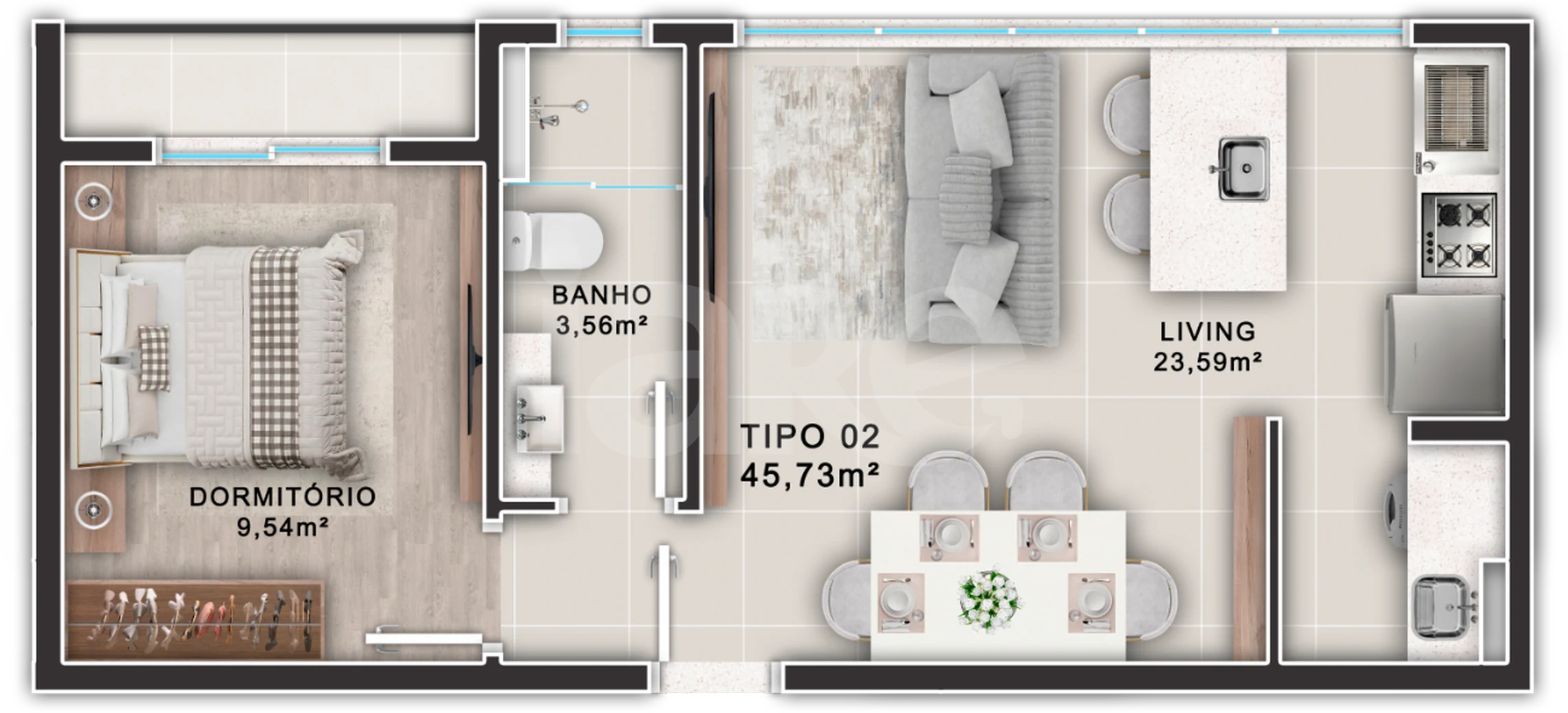 Planta — Apartamento 45,73 m²
