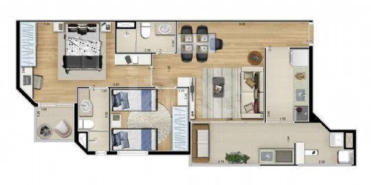 Planta — Apartamento 68,55 m²