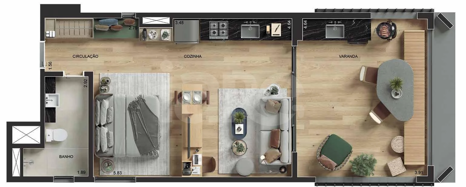 Planta — Studio 58,33 m²