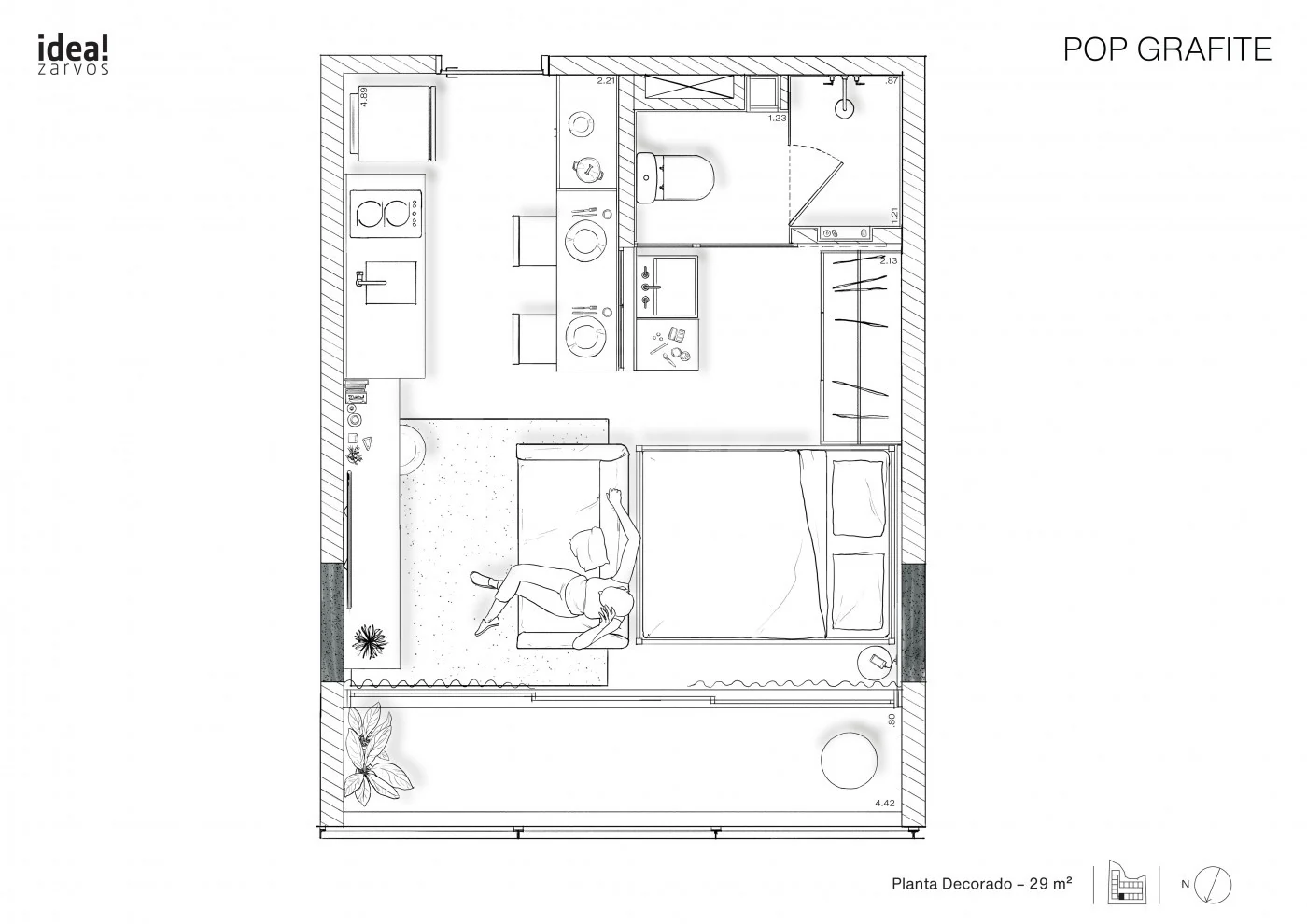 Planta — Studio 28,86 m²
