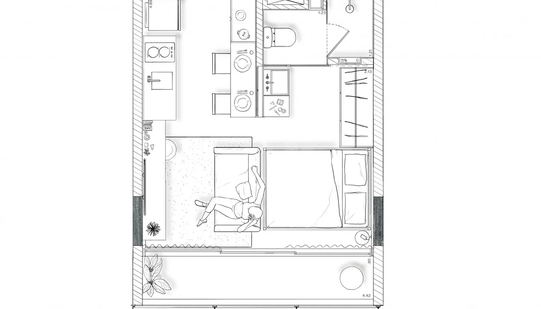 Planta — Studio 28,86 m²