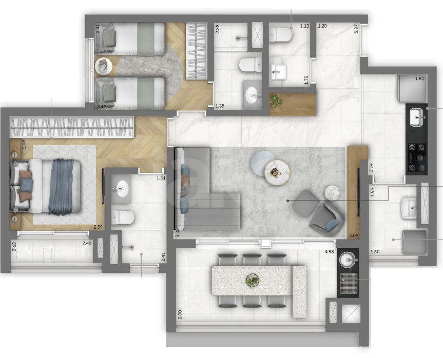 Planta — Apartamento 85,1 m²