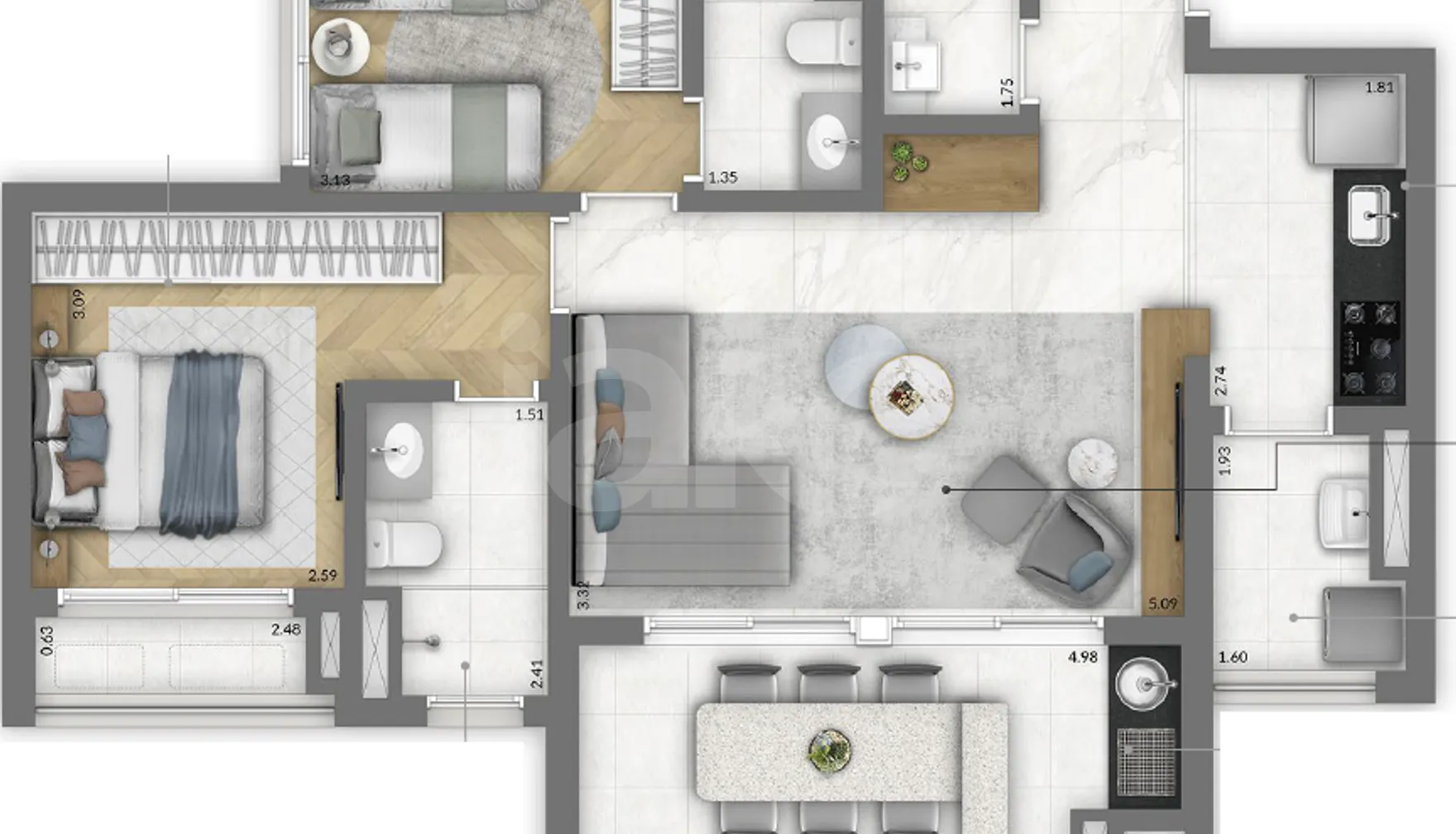 Planta — Apartamento 85,1 m²