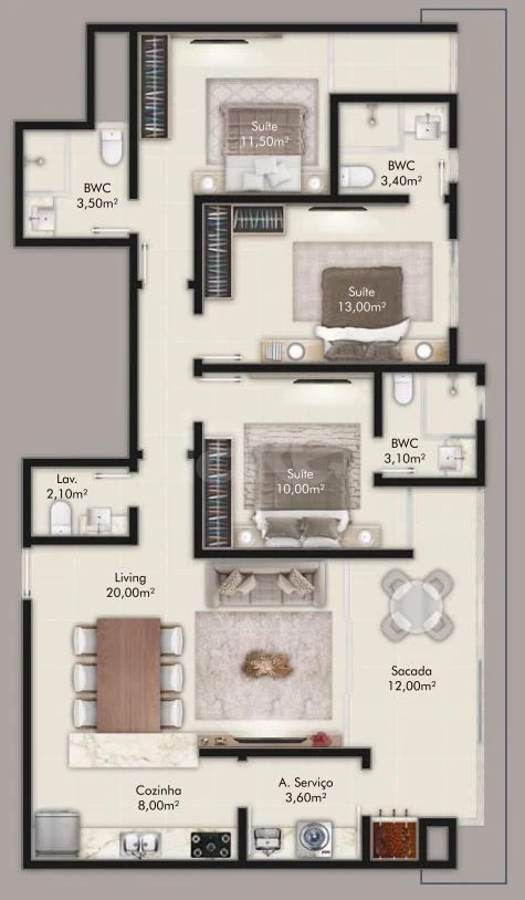 Planta — Apartamento 111 m²