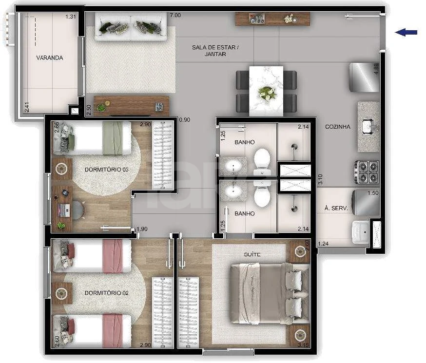 Planta — Apartamento 65 m²