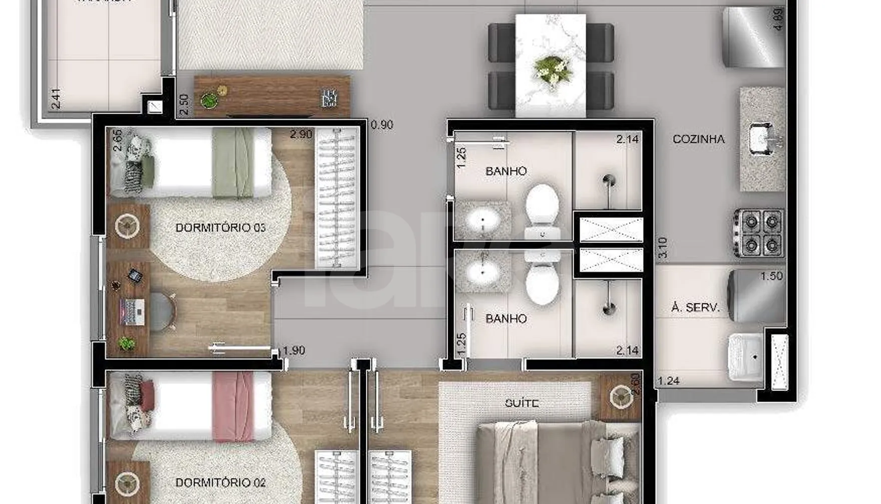 Planta — Apartamento 65 m²