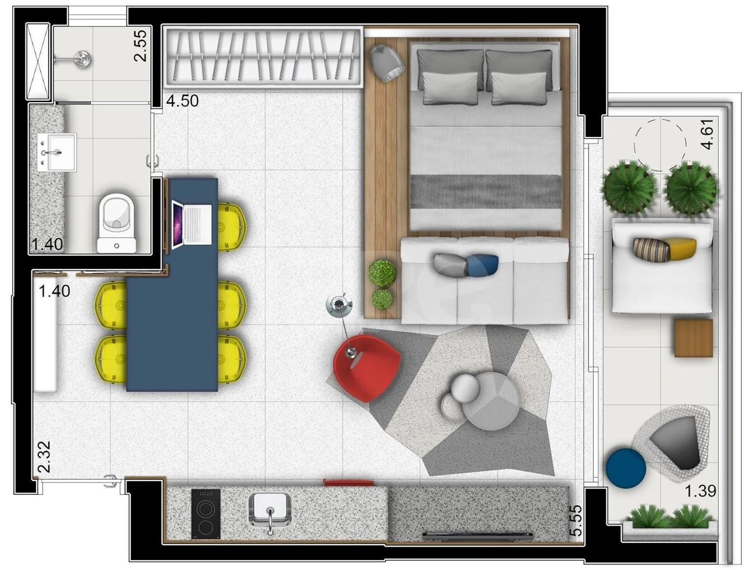 Planta — Studio 40,03 m²