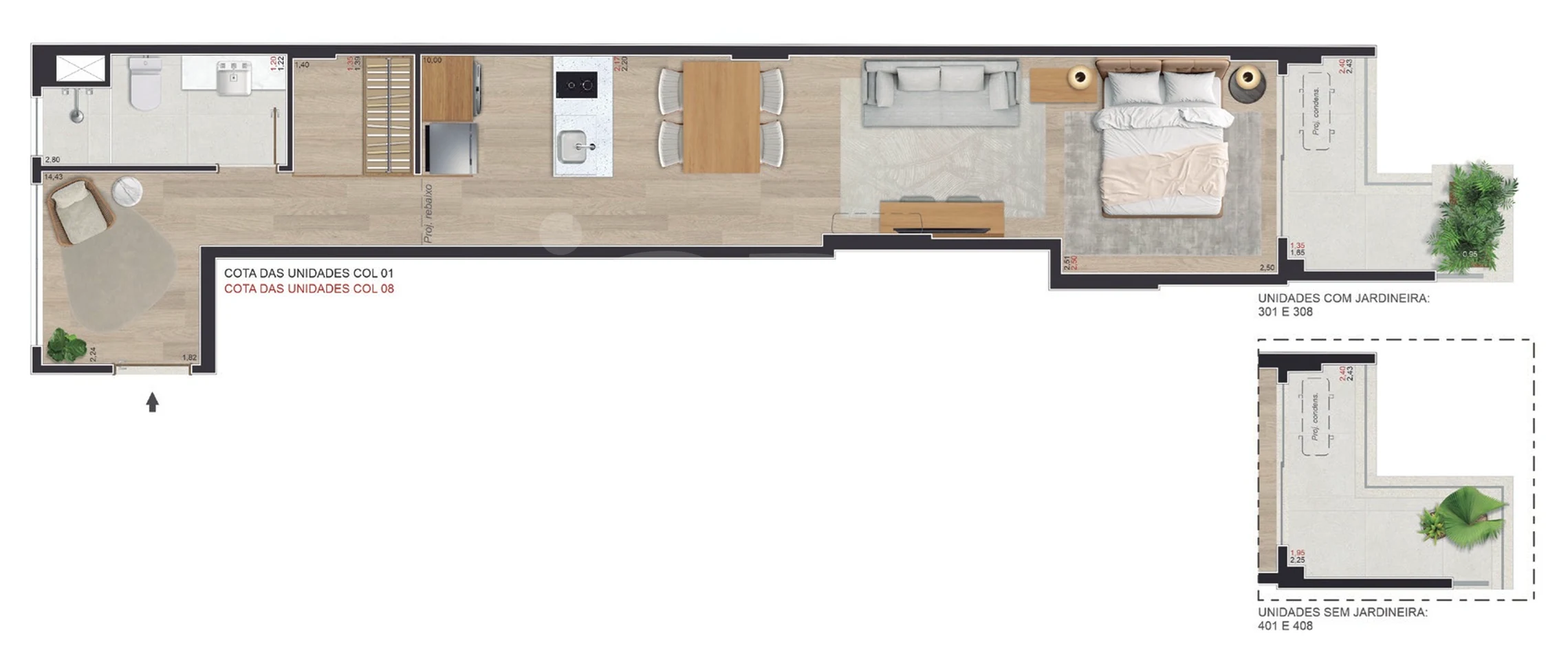 Planta — Studio 43,91 m²