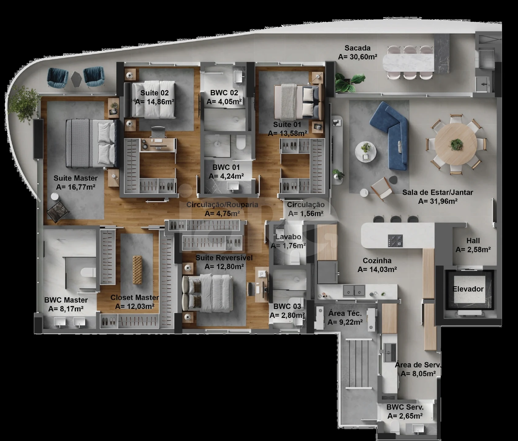 Planta — Apartamento 222 m²