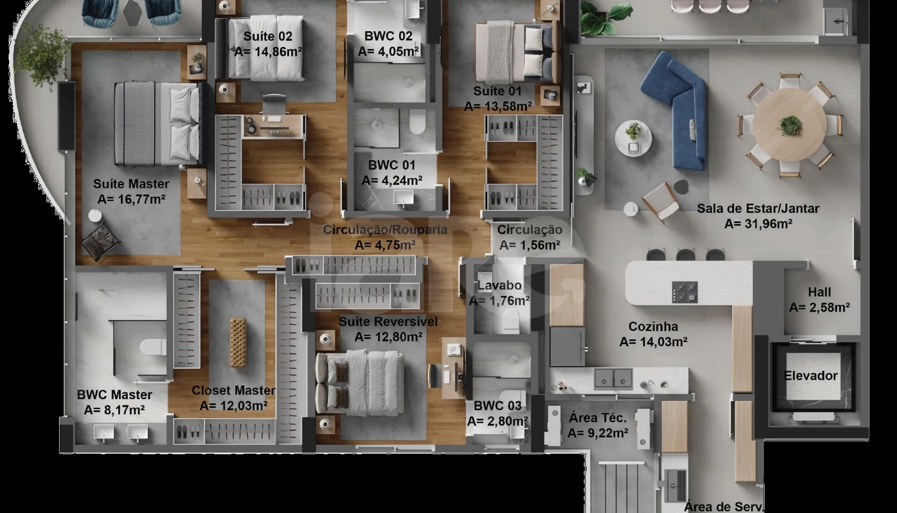 Planta — Apartamento 222 m²