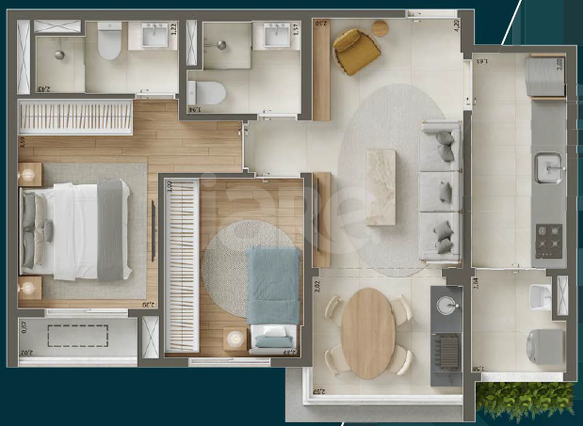Planta — Apartamento 58,74 m²
