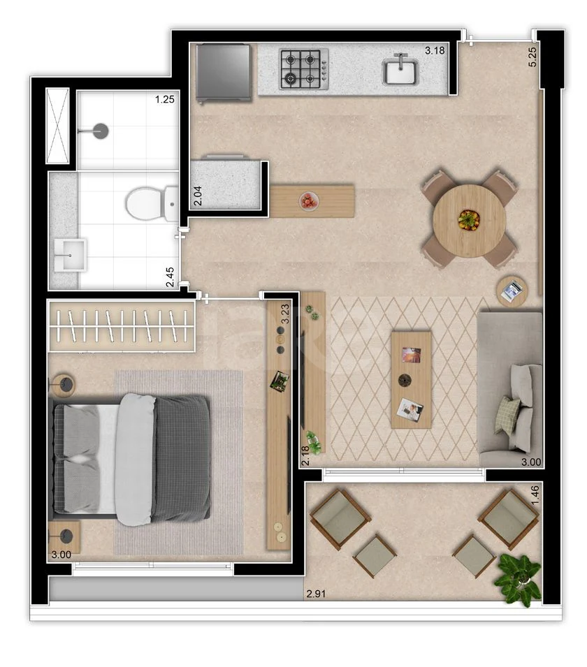 Planta — Apartamento 45,8 m²
