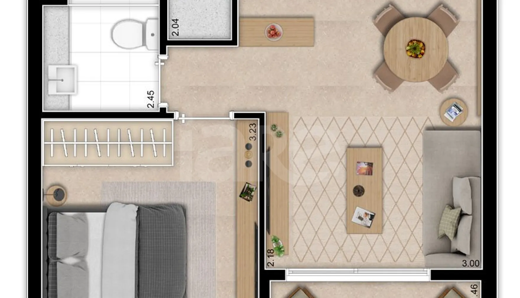 Planta — Apartamento 45,8 m²