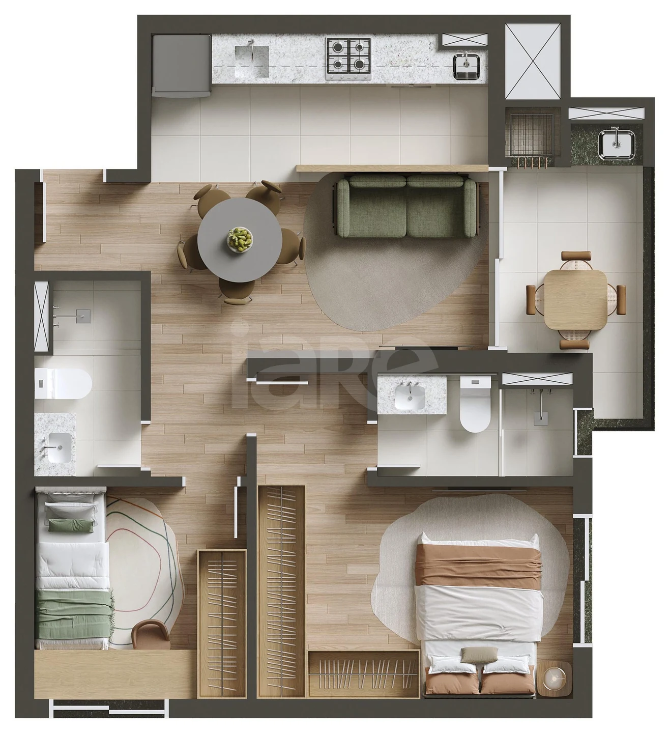 Planta — Apartamento 56,95 m²