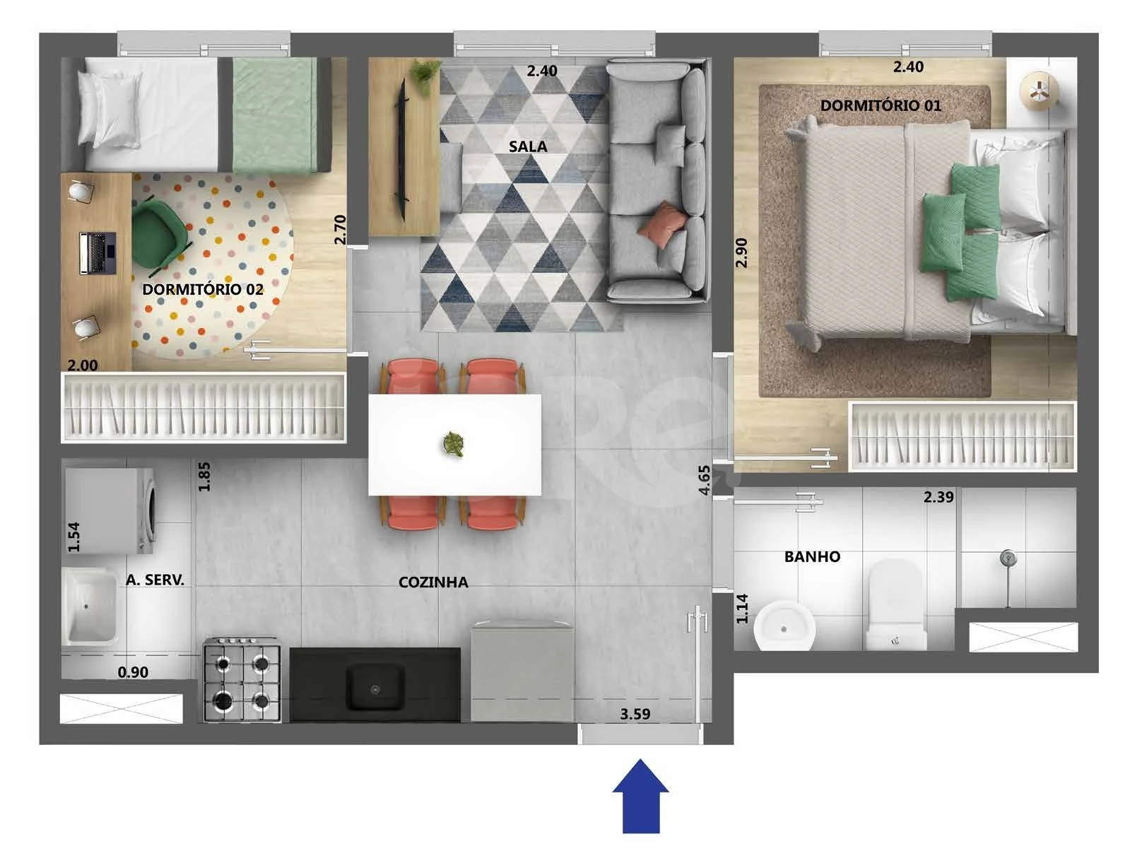 Planta — Apartamento 37 m²