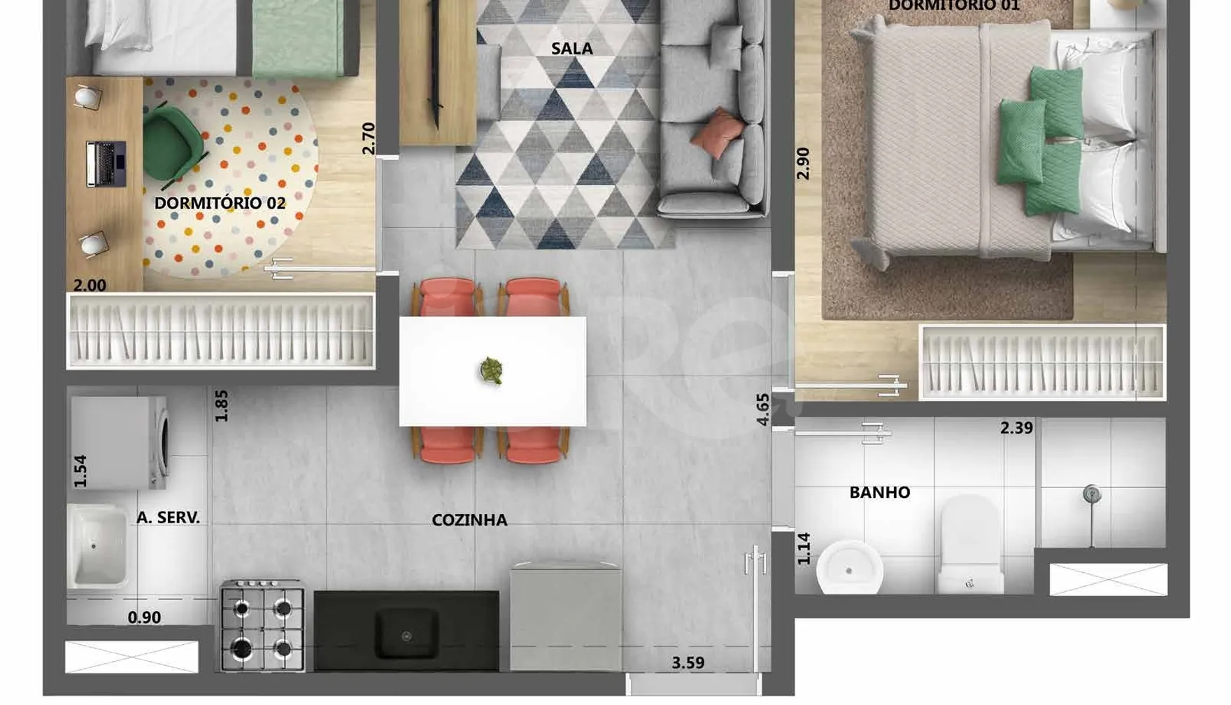 Planta — Apartamento 37 m²