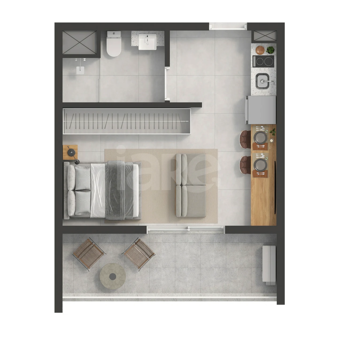 Planta — Studio 36,71 m²