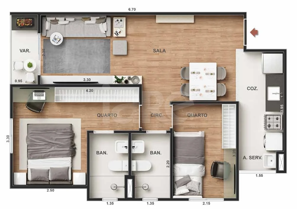 Planta — Apartamento 50,8 m²