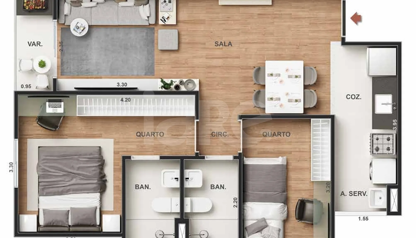 Planta — Apartamento 50,8 m²