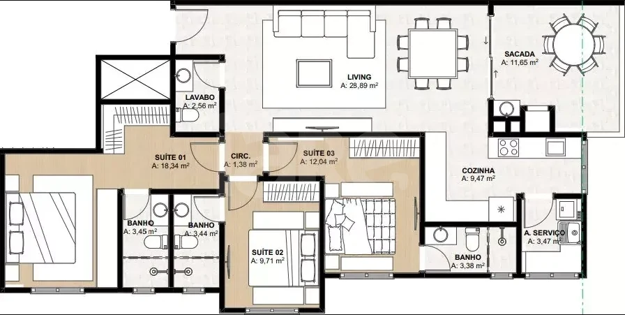 Planta — Apartamento 122,1 m²