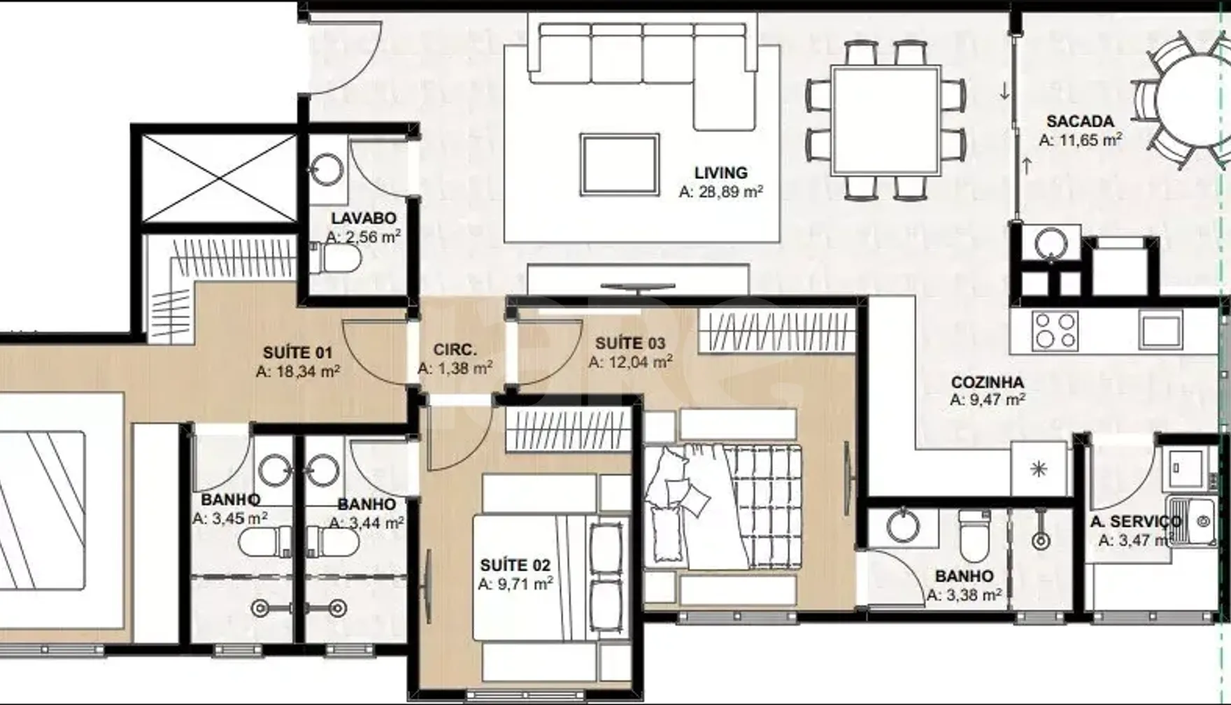 Planta — Apartamento 122,1 m²