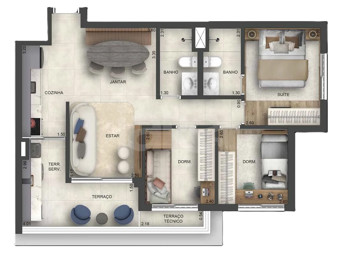 Planta — Apartamento 69,8 m²