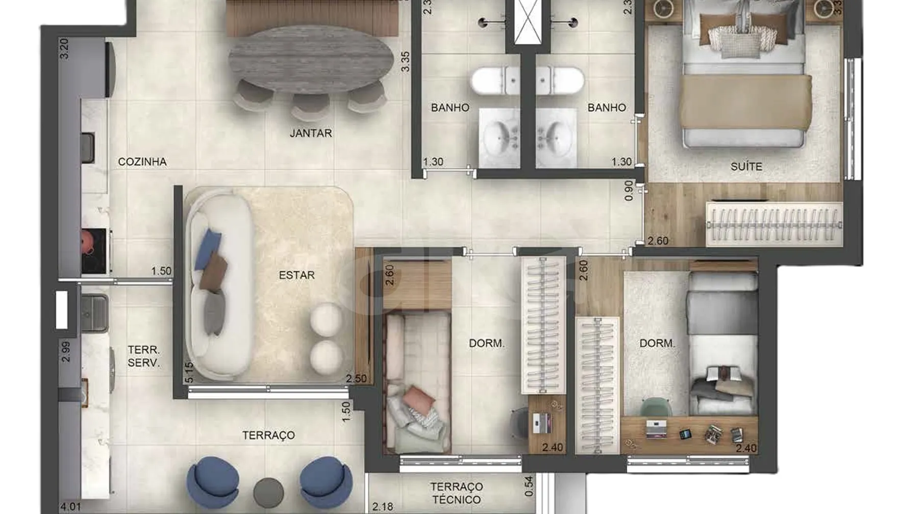 Planta — Apartamento 69,8 m²