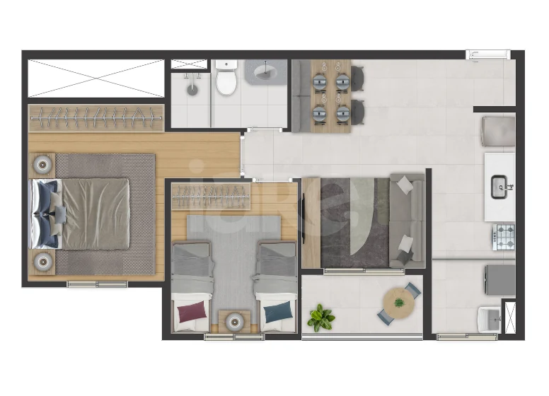 Planta — Apartamento 51,52 m²