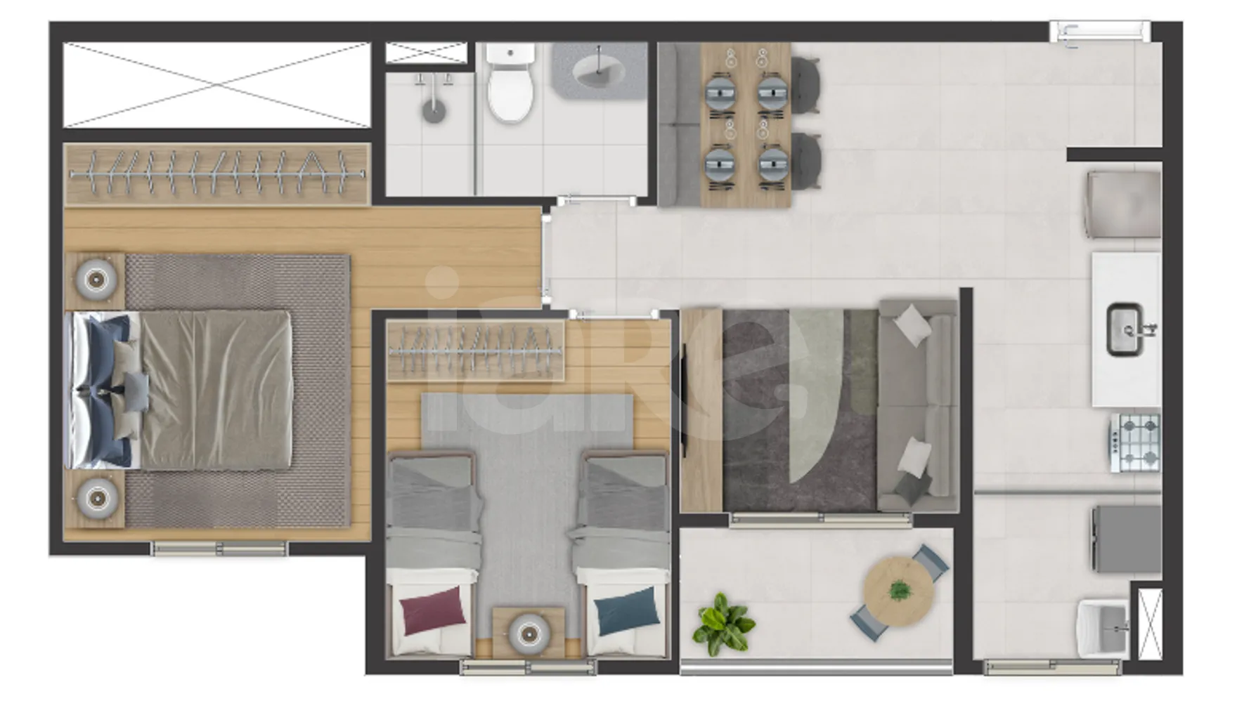 Planta — Apartamento 51,52 m²