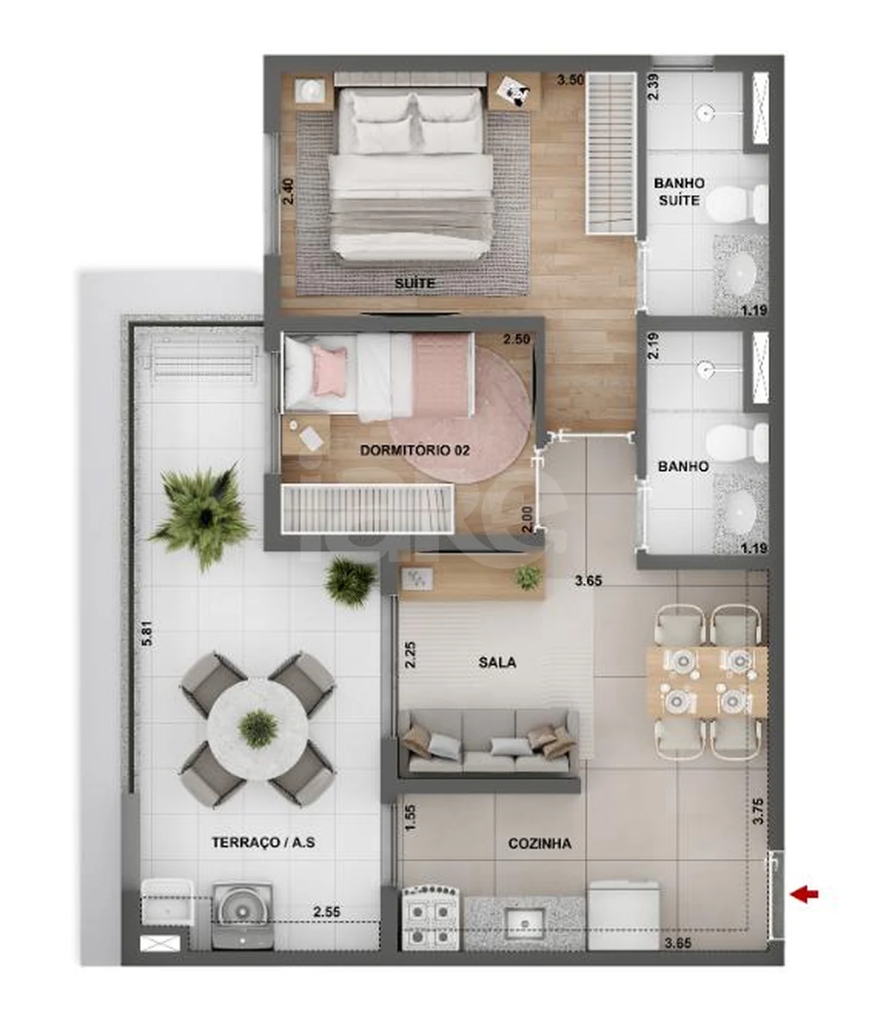 Planta — Apartamento 54 m²