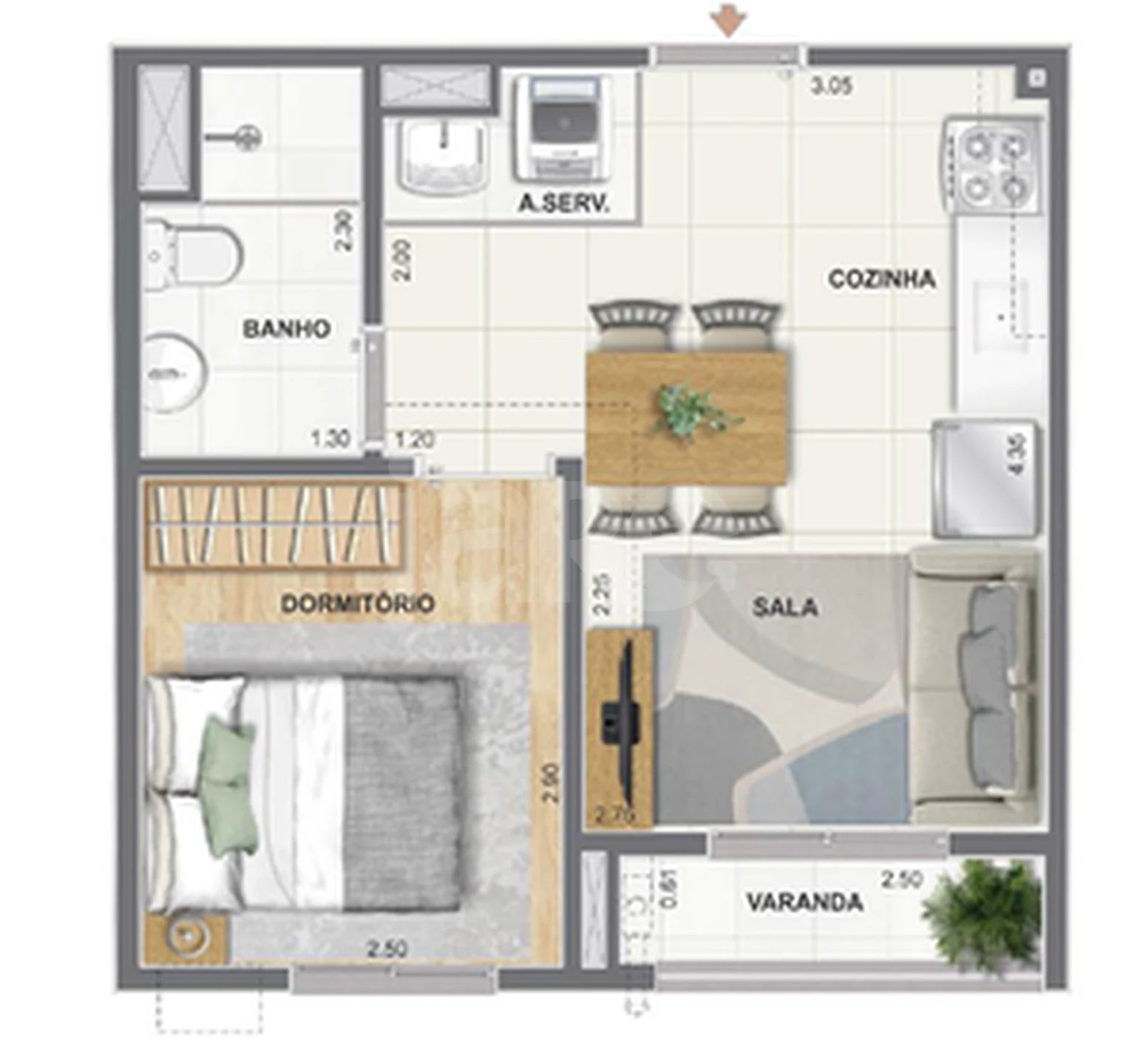 Planta — Apartamento 31,69 m²