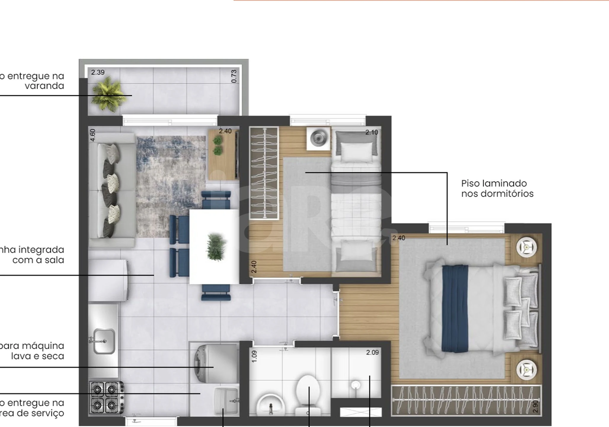 Planta — Apartamento 34,43 m²
