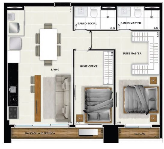 Planta — Apartamento 70,7 m²