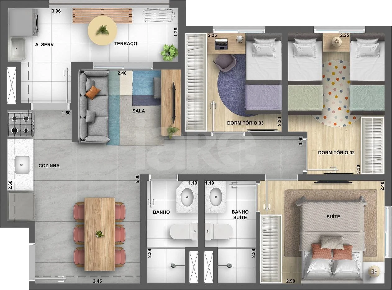 Planta — Apartamento 56,6 m²
