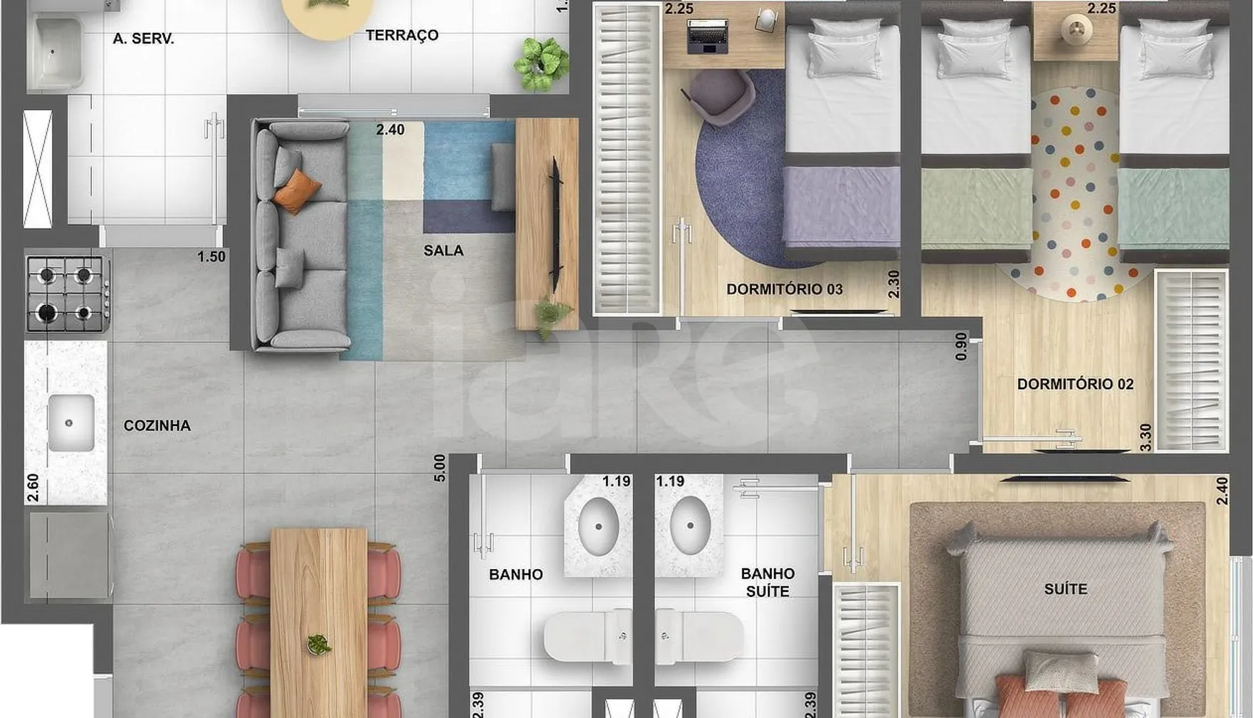 Planta — Apartamento 56,6 m²