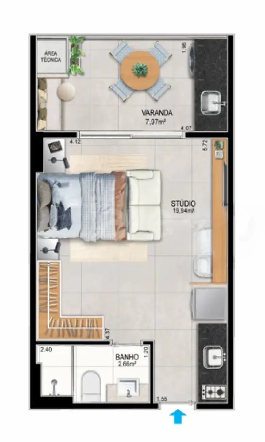 Planta — Studio 33,84 m²