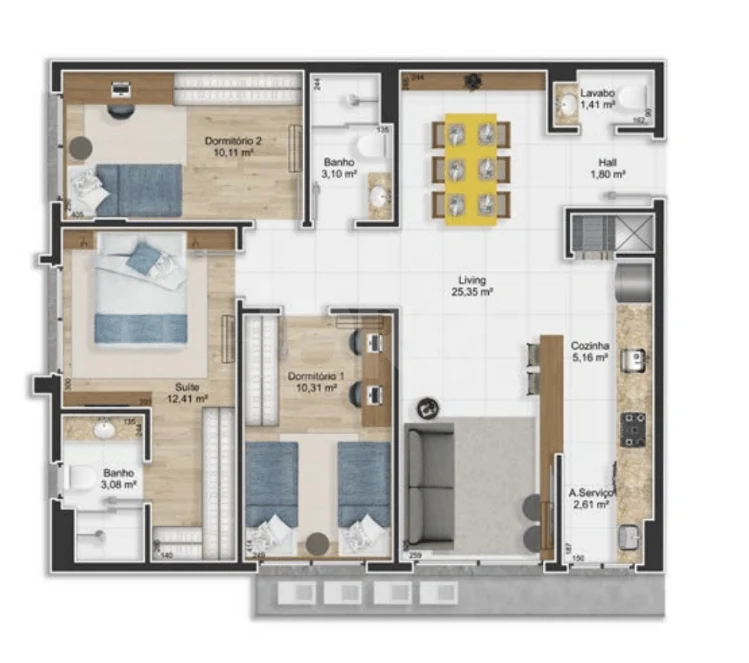 Planta — Apartamento 88,95 m²