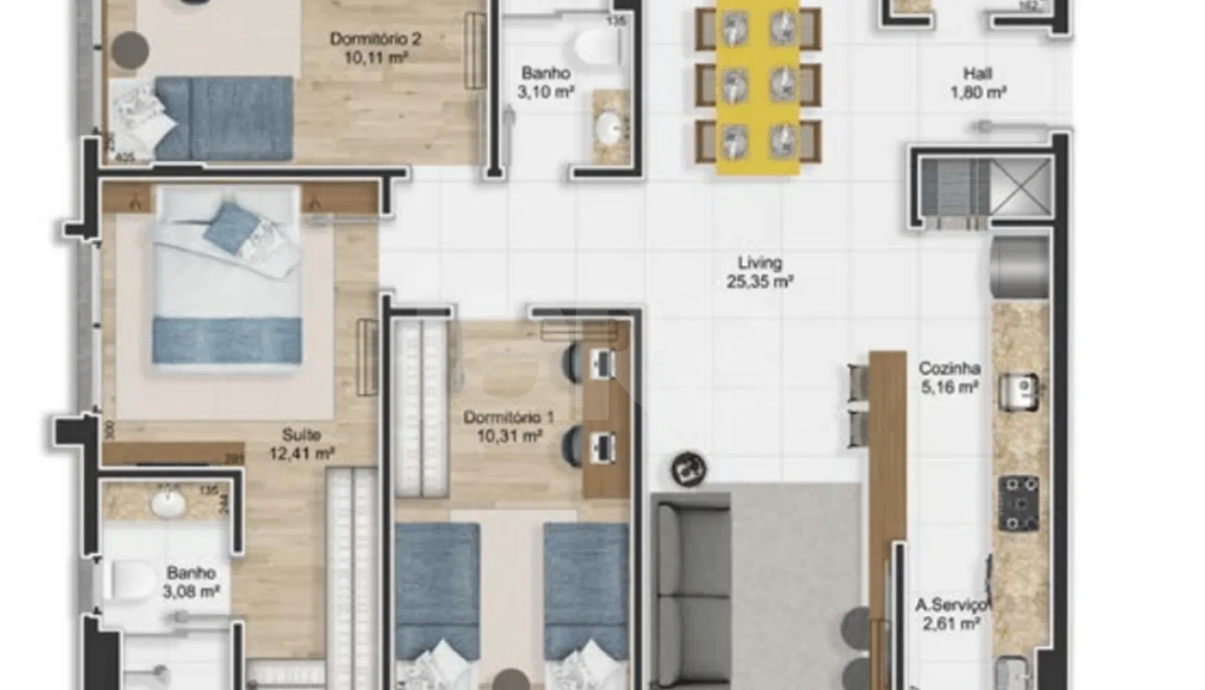 Planta — Apartamento 88,95 m²